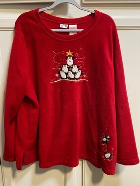 Girls' Red Penguin Fleece Sweatshirt - Holiday Pullover